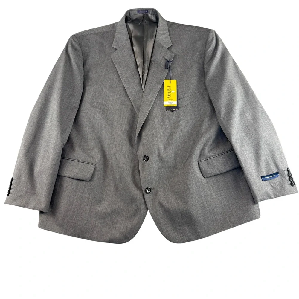 NWT Stafford Executive Portly Fit Super 100 Wool Suit Jacket Grey 52S 52 Short